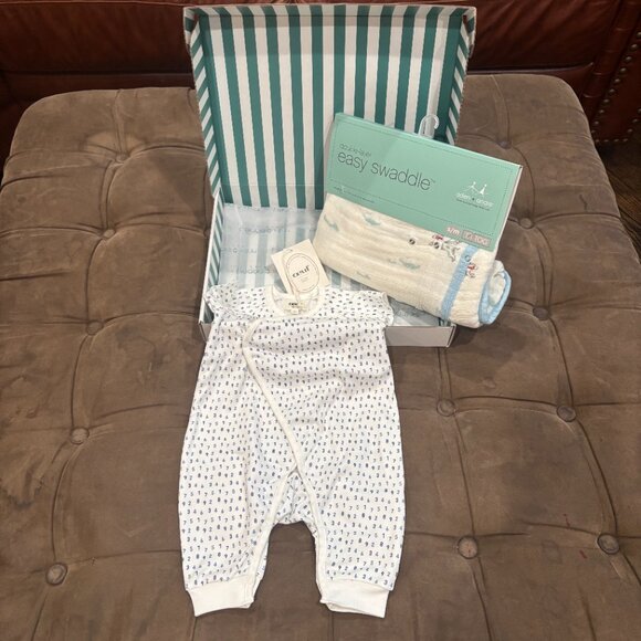 OUEF Infant set: Cream with Blue Infant onesie + Swaddle - Picture 13 of 15